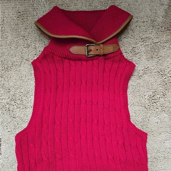 Ralph Lauren Blue Label Red Knit 100% Cotton Turtleneck Sleeveless Sweater - Picture 7 of 7